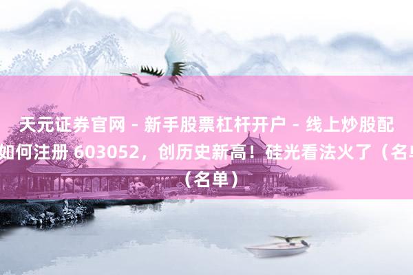 天元证券官网 - 新手股票杠杆开户 - 线上炒股配资如何注册 603052，创历史新高！硅光看法火了（名单）