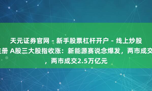 天元证券官网 - 新手股票杠杆开户 - 线上炒股配资如何注册 A股三大股指收涨：新能源赛说念爆发，两市成交2.5万亿元