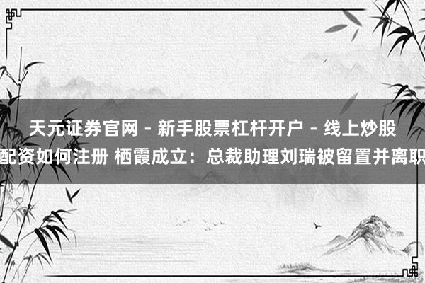 天元证券官网 - 新手股票杠杆开户 - 线上炒股配资如何注册 栖霞成立：总裁助理刘瑞被留置并离职